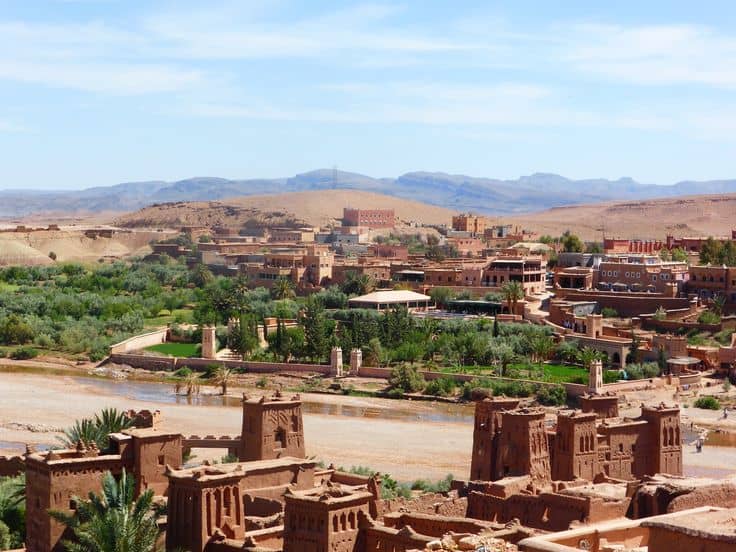 Scenic view of Ouarzazate and Ait Ben Haddou from afar