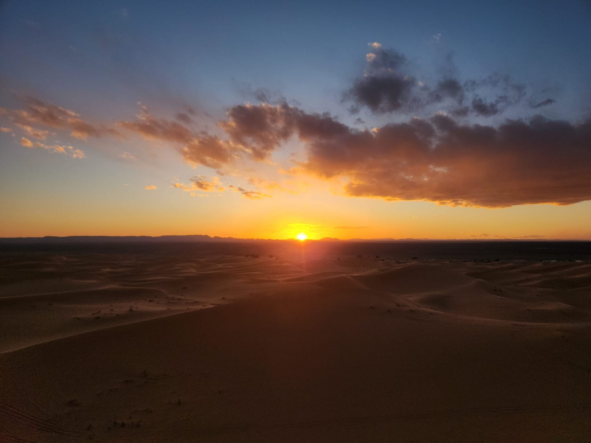 Stunning sunset of the Sahara Desert in Merzouga